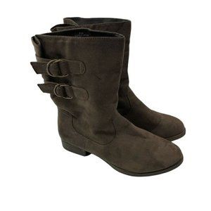 Brown Faux Leather Suede Boots with buckles size 5.5